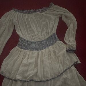 Urban Outfitters Cream and Blue Smocked Top